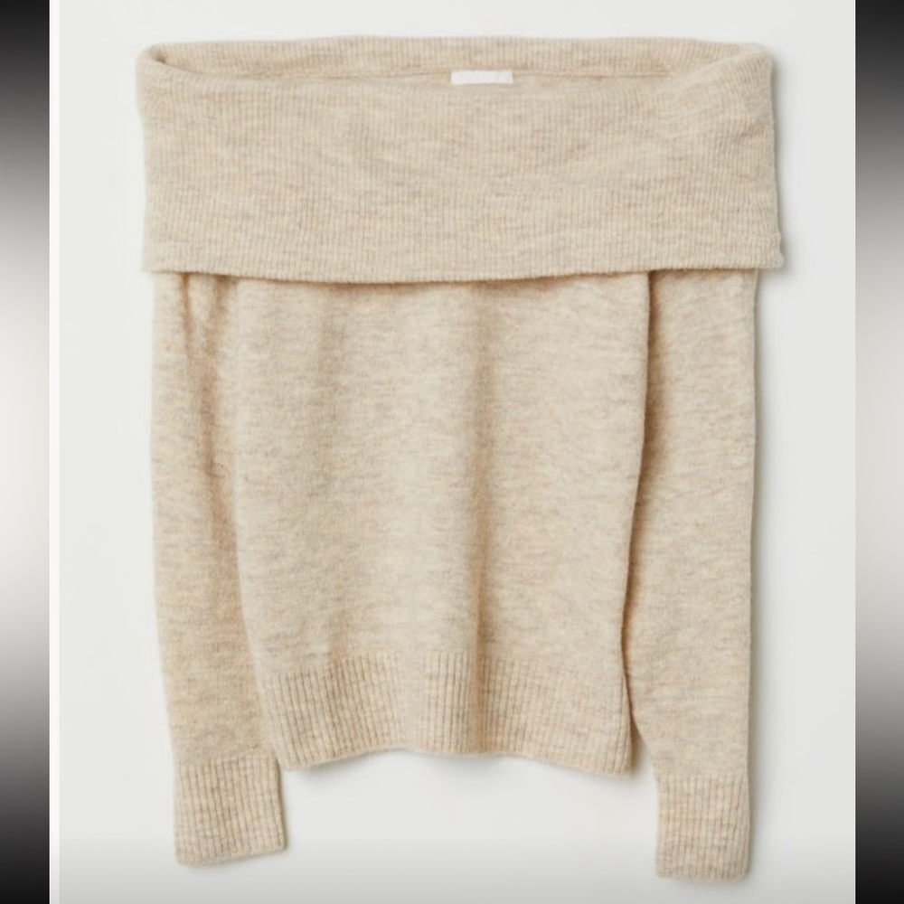 H&M Off-the-shoulder Sweater, Light Beige Melange